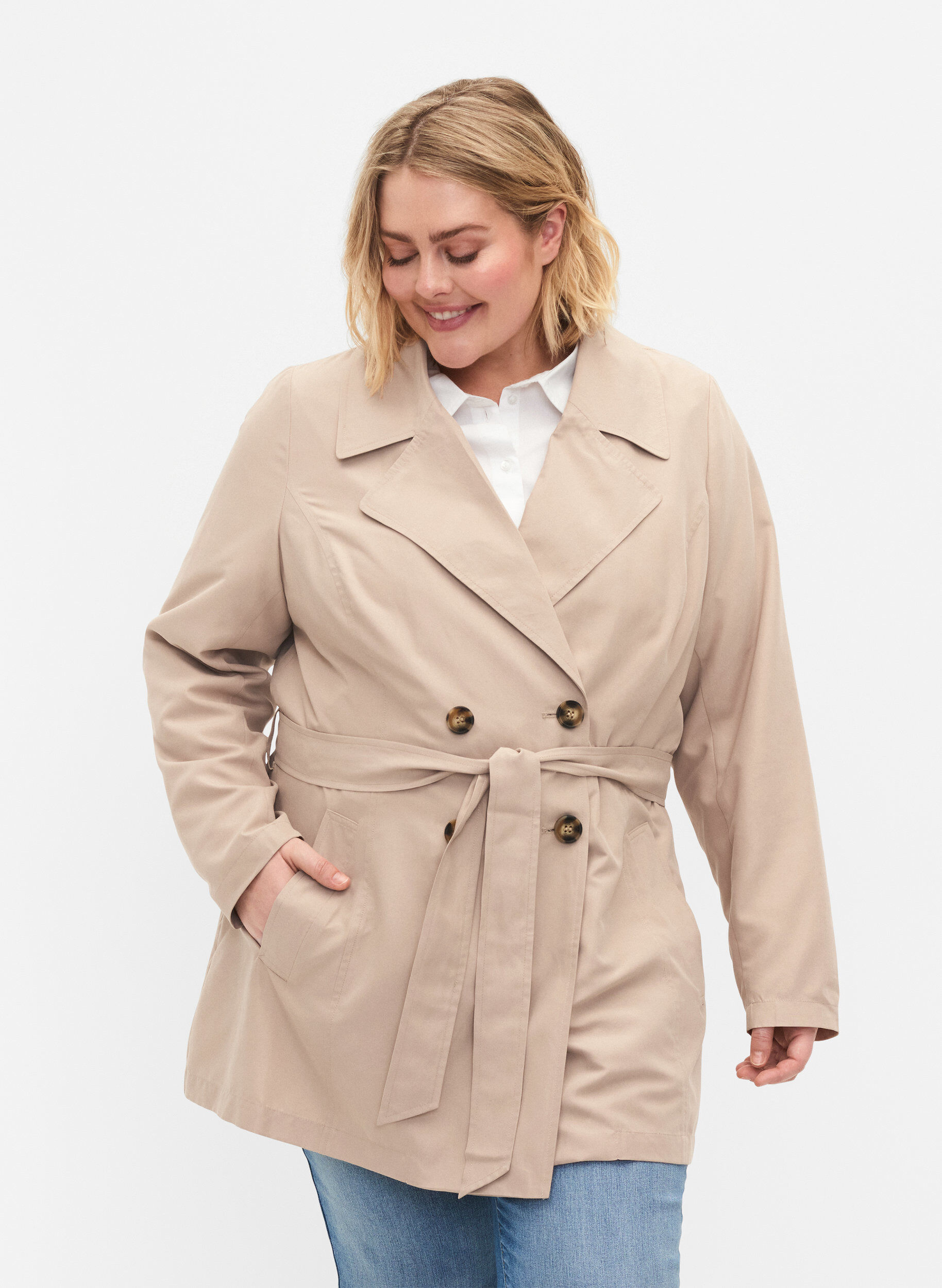 Zizzi Trench-coat avec ceinture et poches, Nomad, Model image number 0