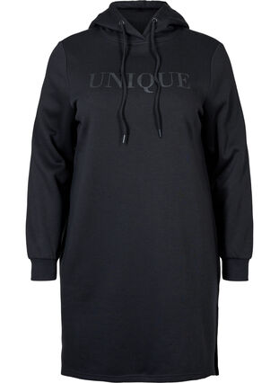 Robe-pull avec capuche et fente, Black, Packshot image number 0