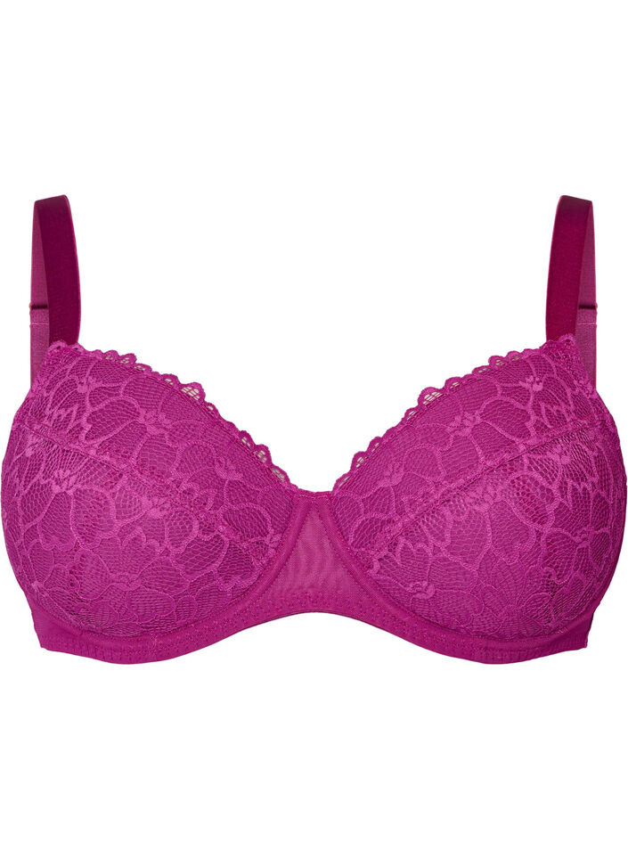 Soutien-gorge rembourr&eacute; avec dentelle et armatures, Violet, Packshot image number 0