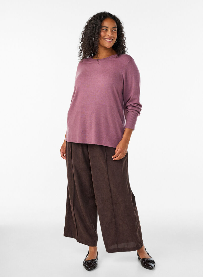 Blouse en maille avec un col rond, Rose, Model image number 1
