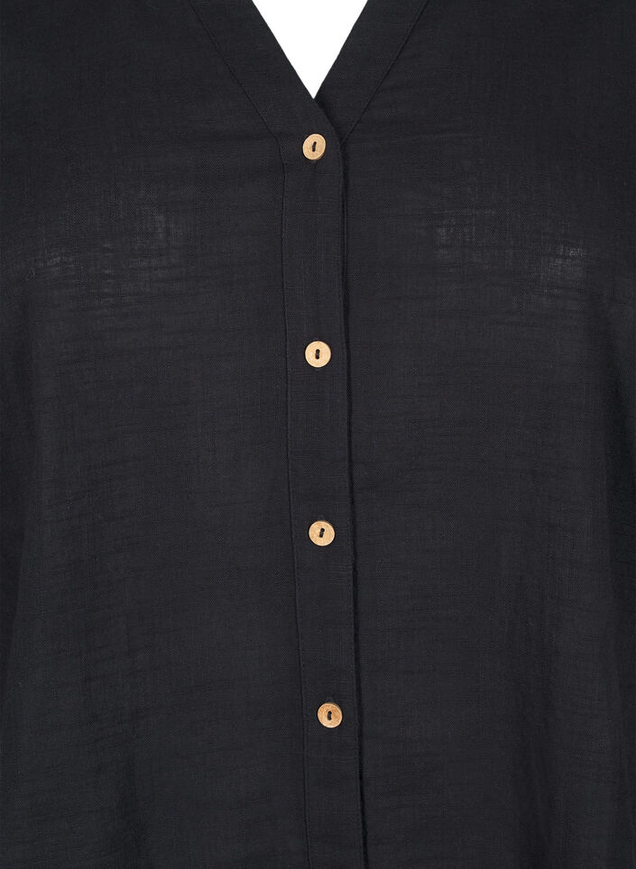 Chemisier en coton avec un col en V, Noir, Packshot image number 2