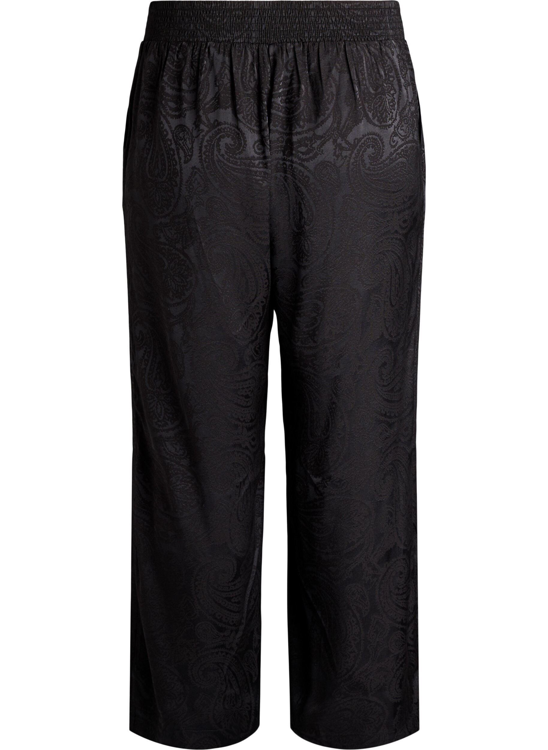 Zizzi Pantalon ample &agrave; motif cachemire et taille haute, Noir, Packshot image number 1