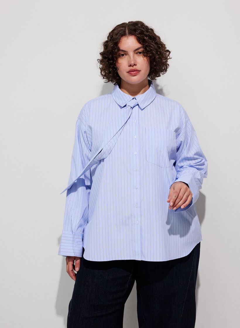 Chemise ample avec lien &agrave; nouer, Bleu Clair, Model image number 0