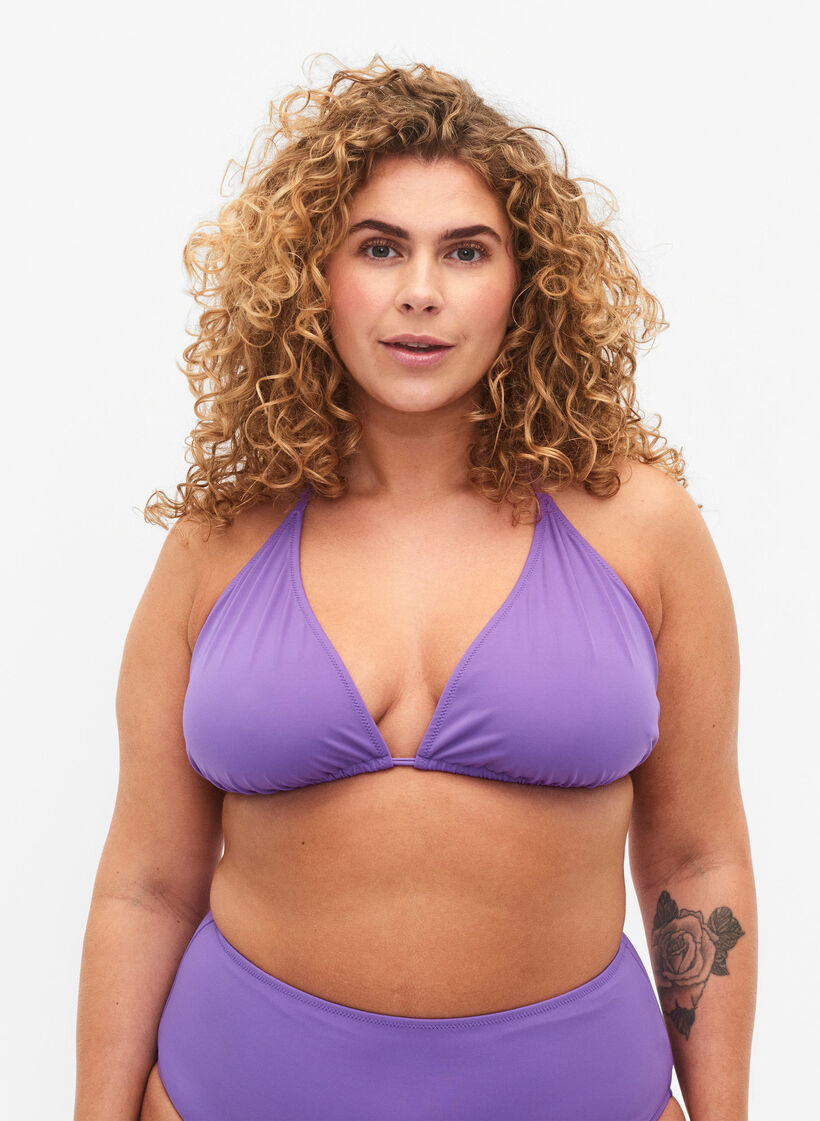 Soutien-gorge de bikini triangle uni, Violet, Model image number 0