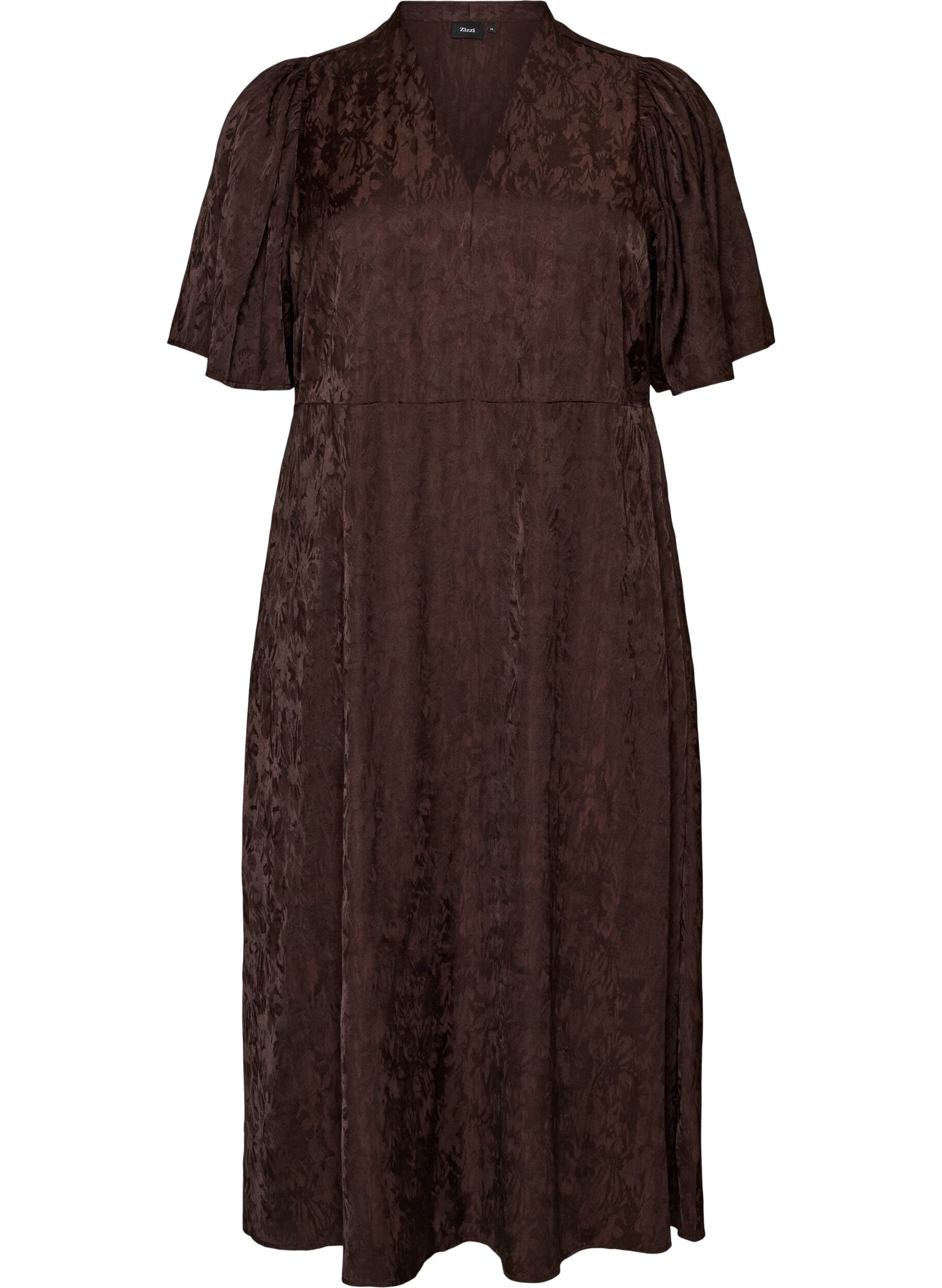 ZizziRobe midi en jacquard &agrave; motif cachemire et manches papillon, Marron, Packshot image number 0