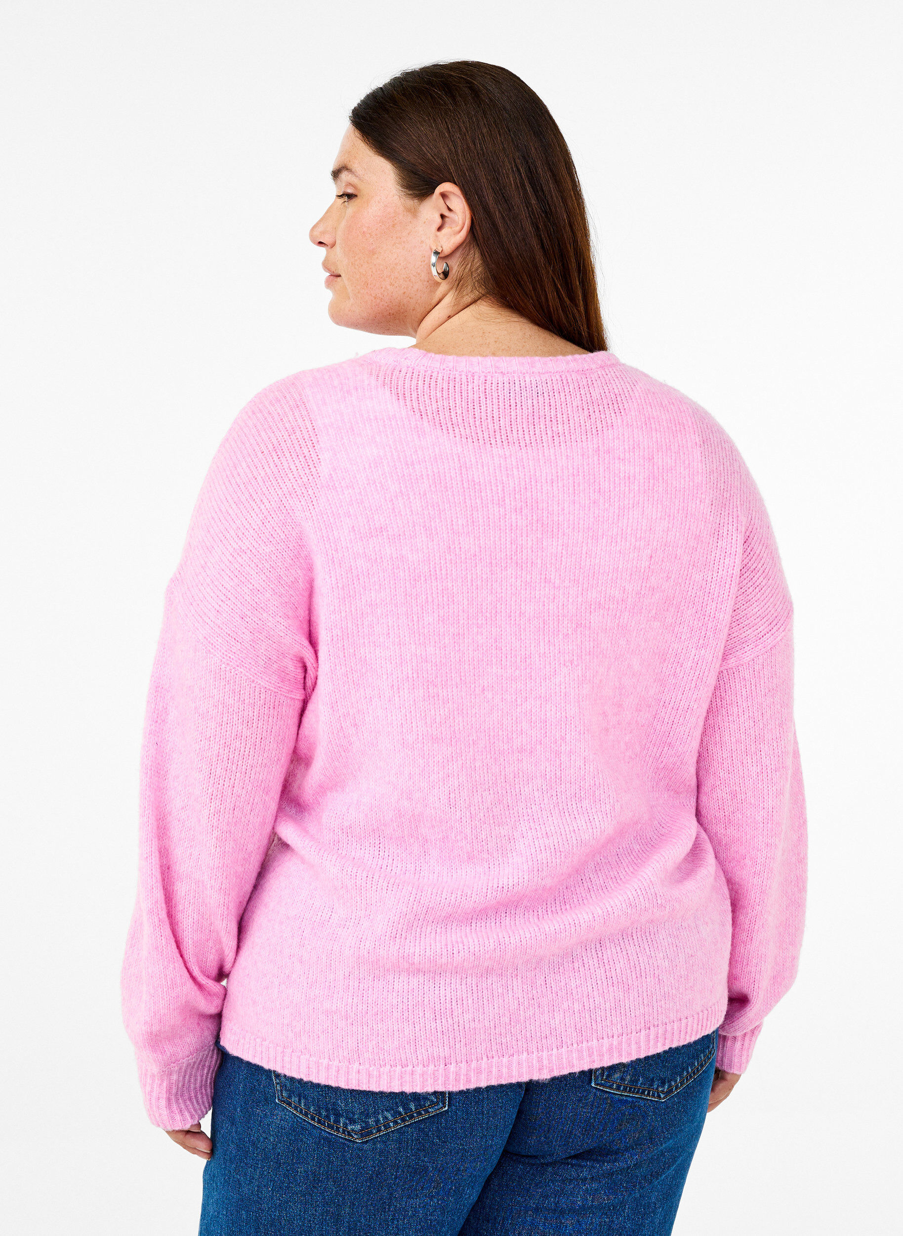 Zizzi Pull en maille &agrave; manches longues, contenant de la laine et &agrave; col rond, Begonia Pink Mel., Model image number 1