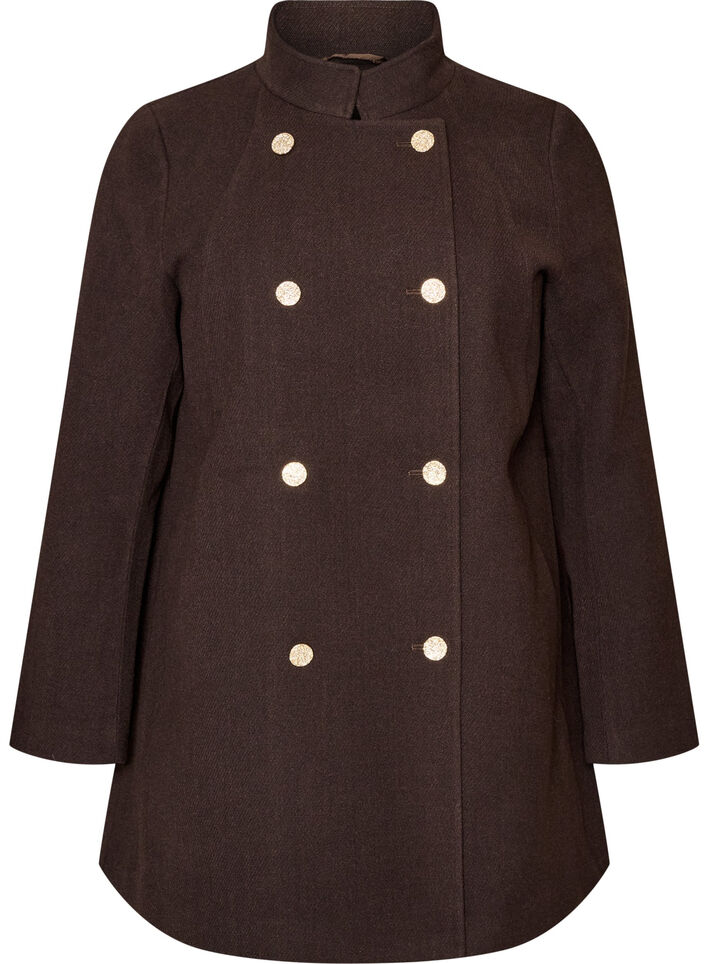 Manteau coupe &eacute;vas&eacute;e avec boutons dor&eacute;s, Marron, Packshot image number 0