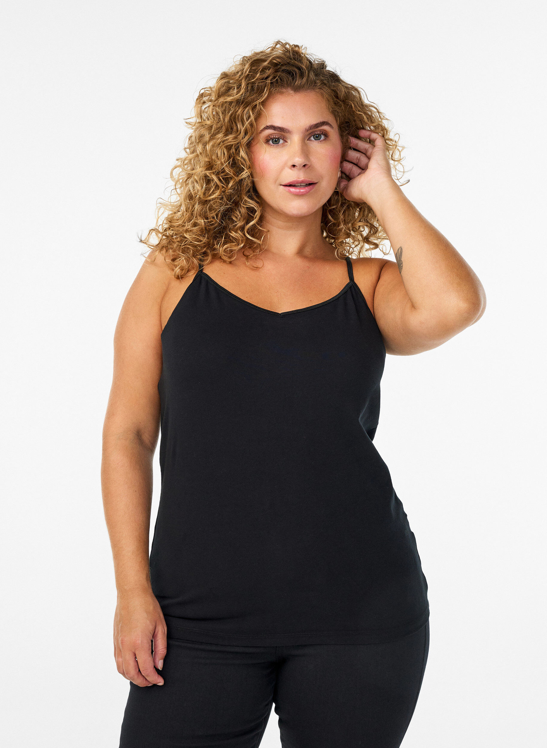 Top basique &agrave; nouer en coton, Noir, Model