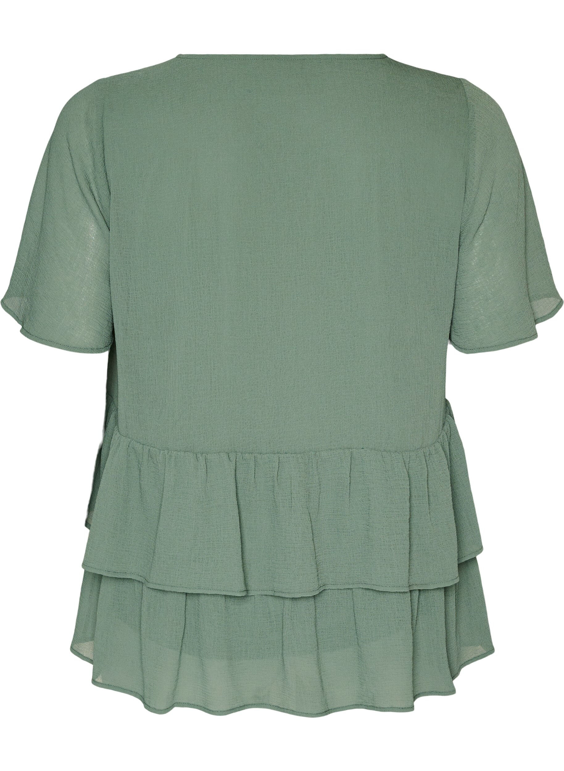ZizziBlouse avec col en V et volants, Vert, Packshot image number 1