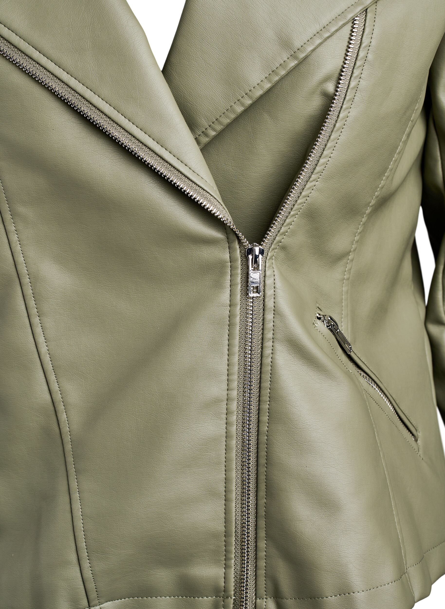 Zizzi Veste biker en similicuir, Vert fonc&eacute;, Packshot image number 2