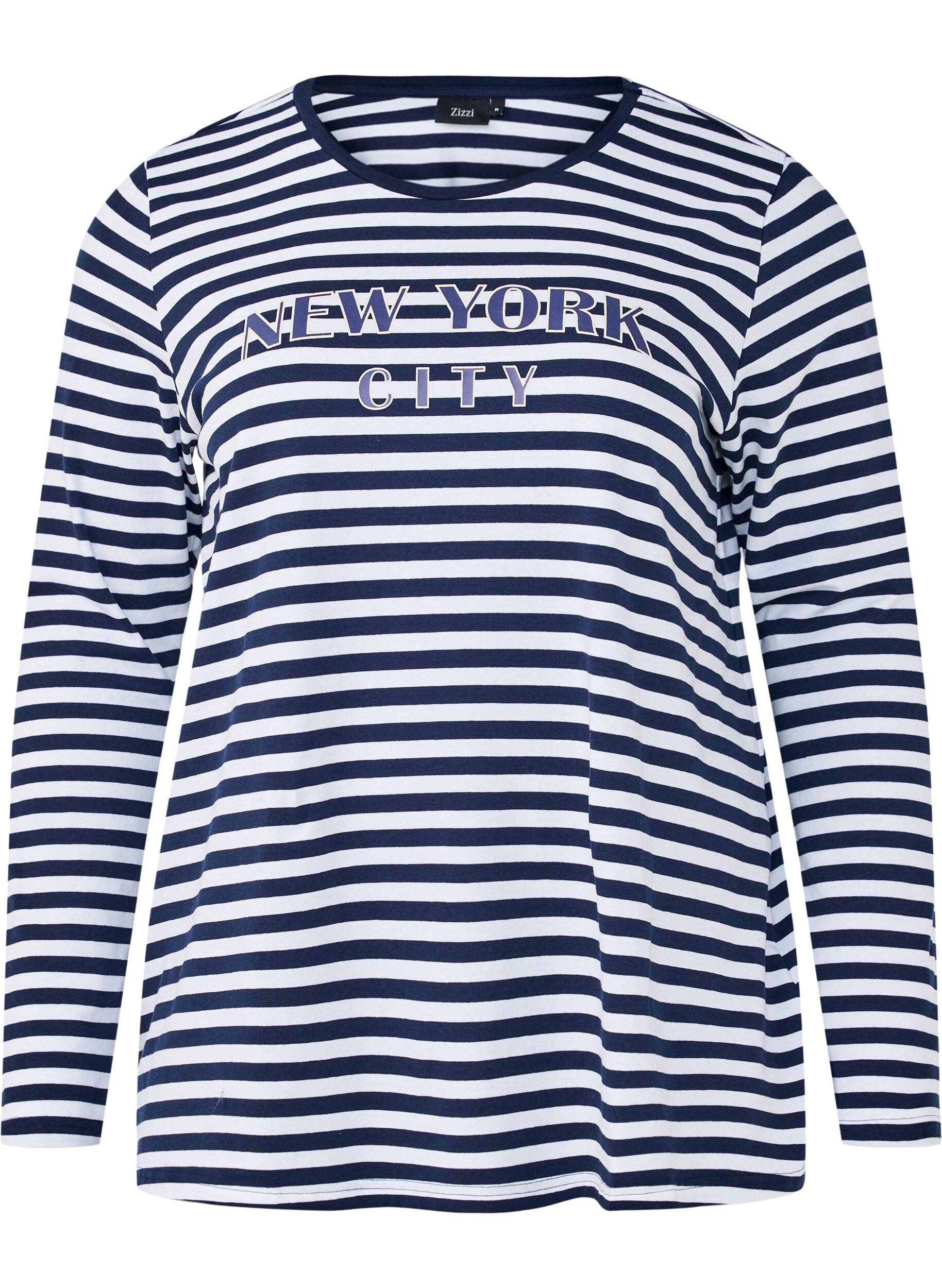 Zizzi Chemisier &agrave; rayures et motif, White w.Navy Stripe, Packshot image number 0