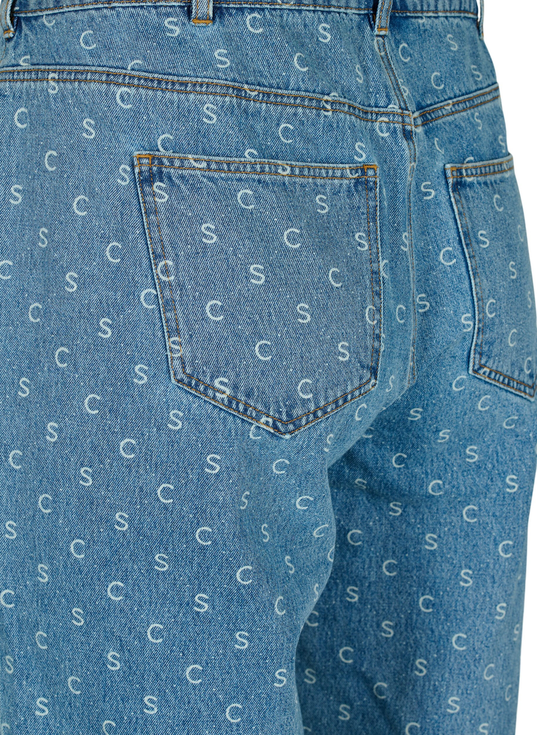 Zizzi Jean coupe femme raccourci avec imprim&eacute; et taille haute, Blue denim, Packshot image number 3