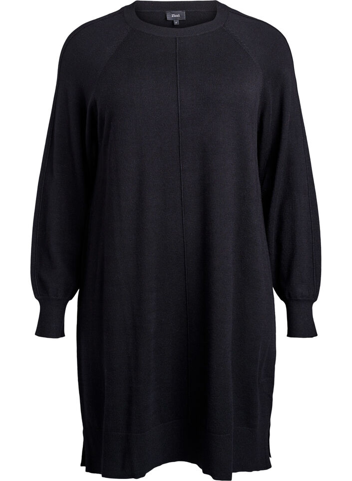 Robe courte en maille &agrave; manches raglan et couture centrale, Noir, Packshot image number 0