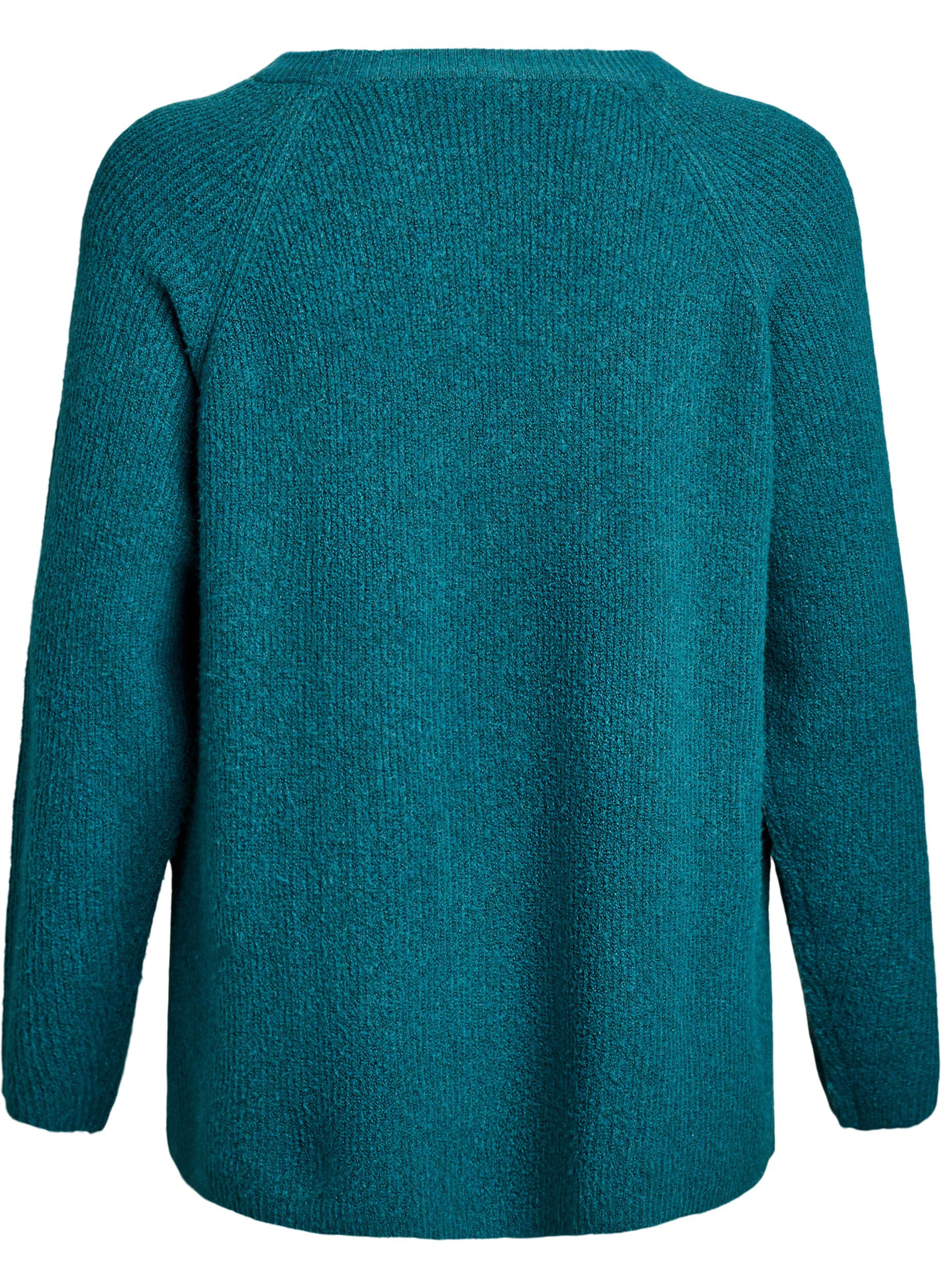 Zizzi Pull en maille &agrave; motif diagonal et manches raglan, Vert, Packshot image number 1