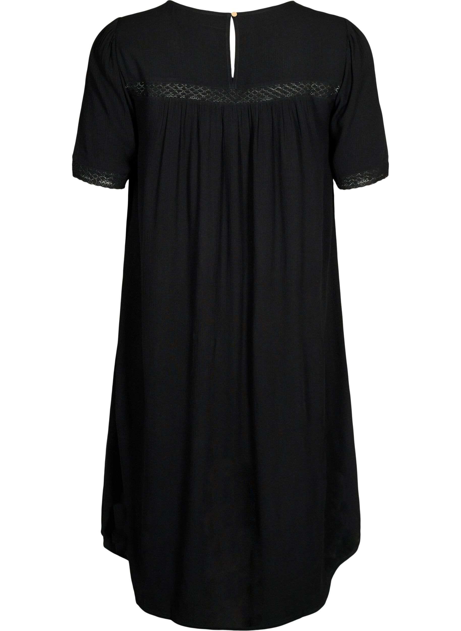 Zizzi Robes en viscose avec bande de dentelle, Black, Packshot image number 1