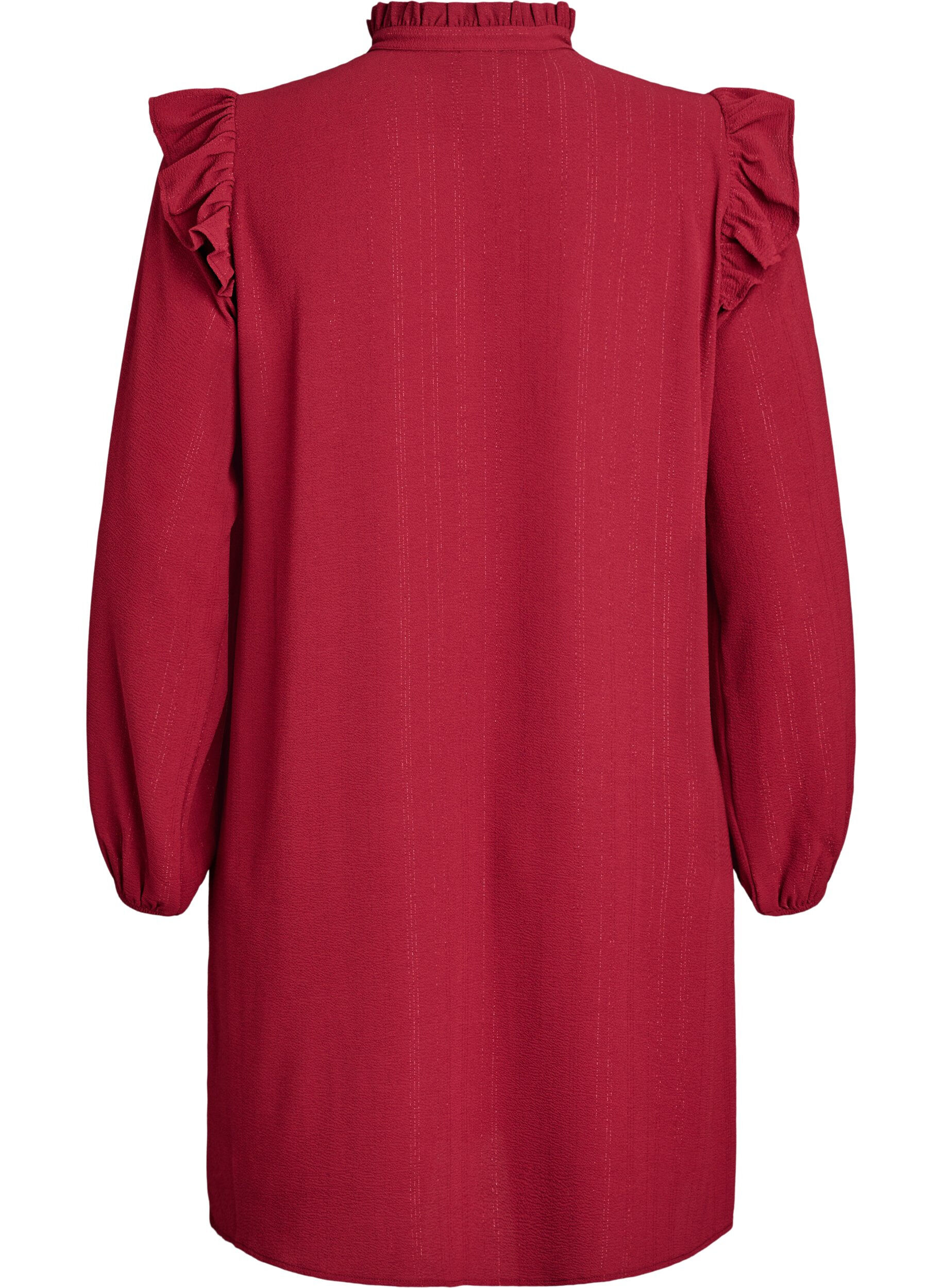 Zizzi Robe courte &agrave; volants et paillettes, Bordeaux fonc&eacute;, Packshot image number 1