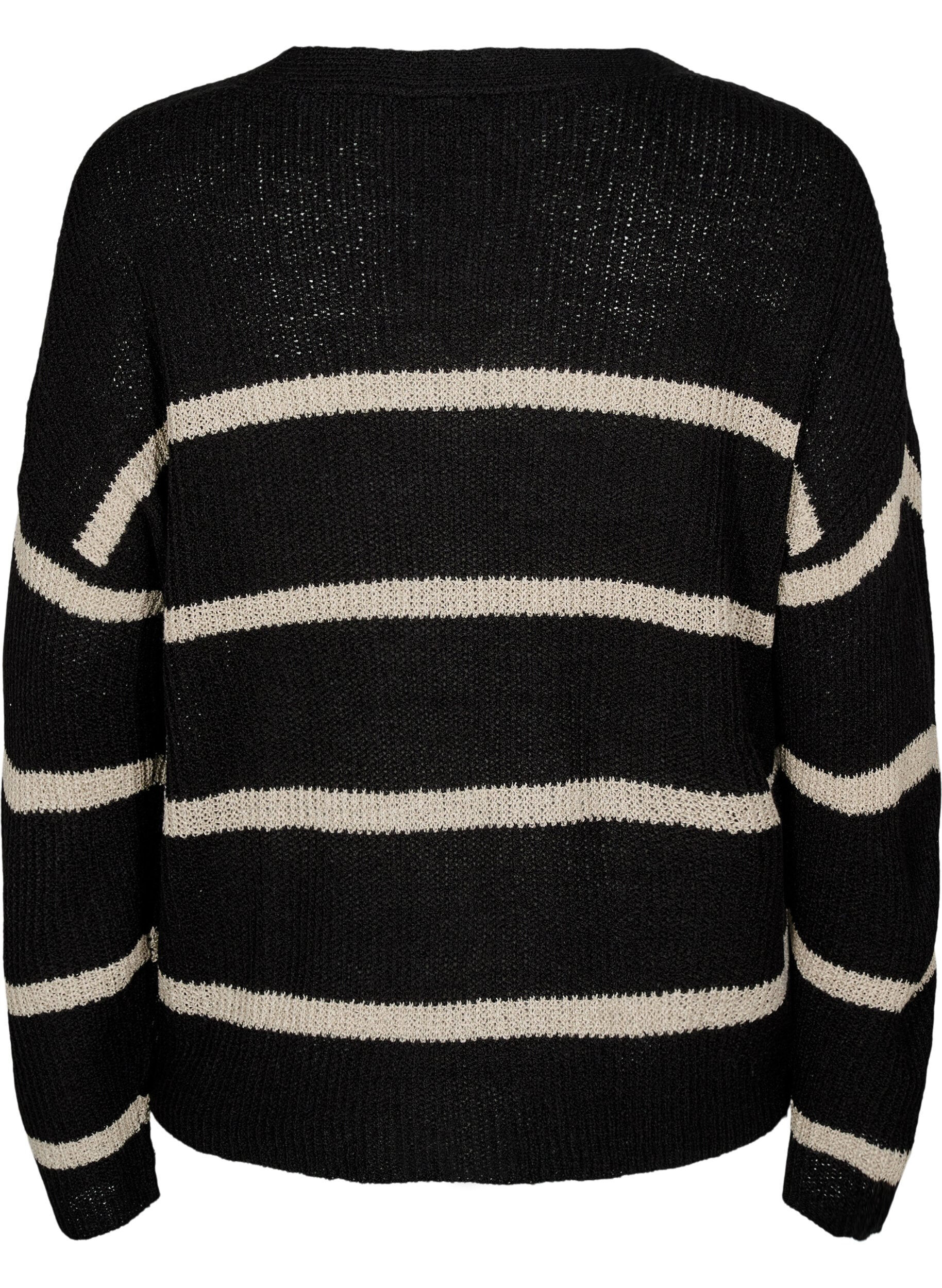 Zizzi FLASH - Cardigan en tricot avec rayures et boutons, Noir, Packshot image number 1