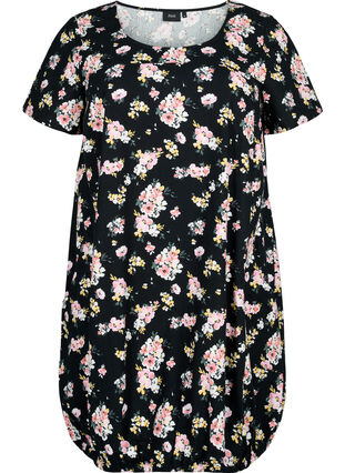 Robe en coton à manches courtes avec imprimé floral, Black W. Rose F. , Packshot image number 0