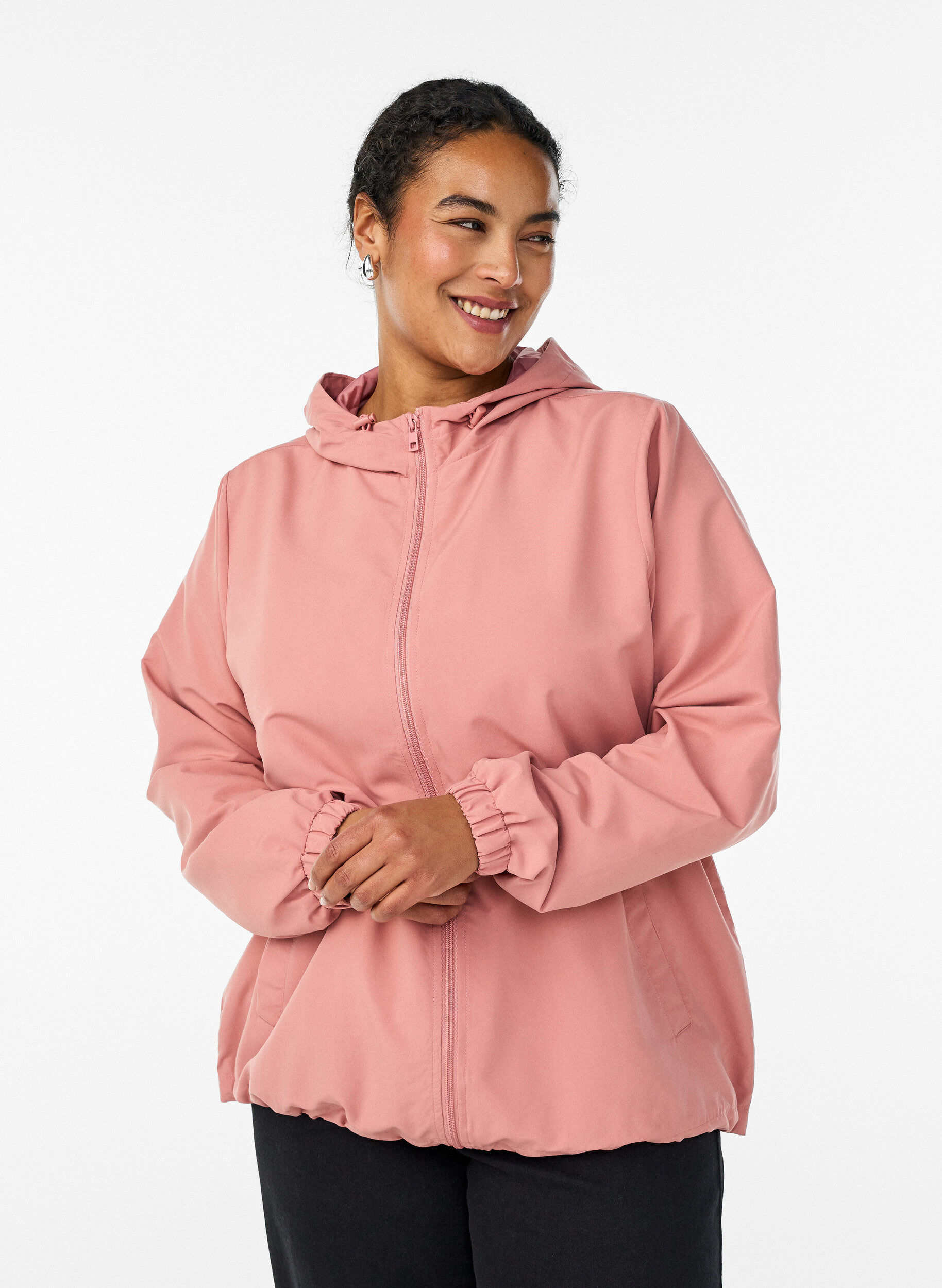 Zizzi Veste l&eacute;g&egrave;re avec capuche et fermeture &eacute;clair, Rose, Model image number 0