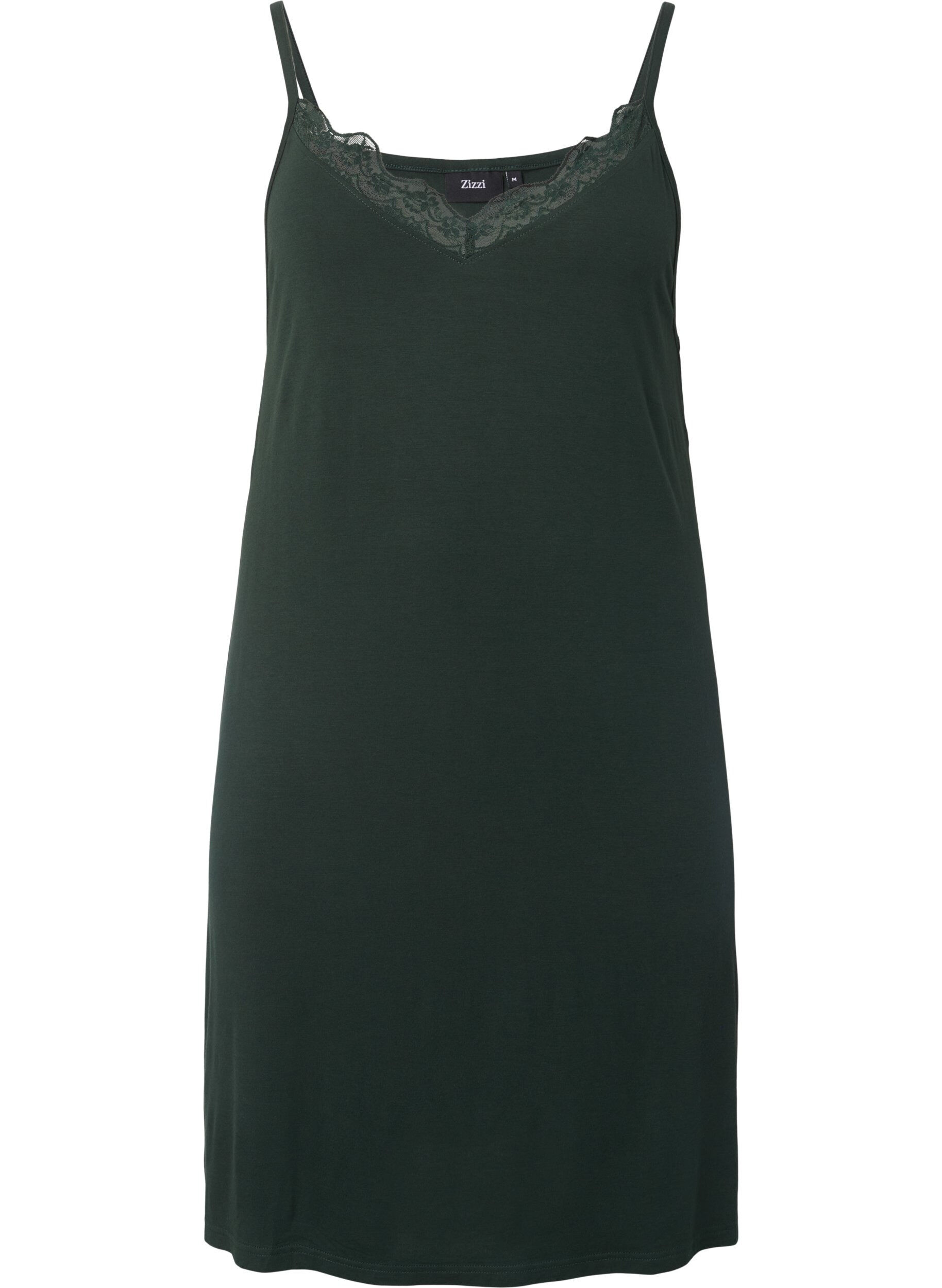 ZizziChemise de nuit avec bord dentelle en viscose, Vert fonc&eacute;, Packshot image number 0