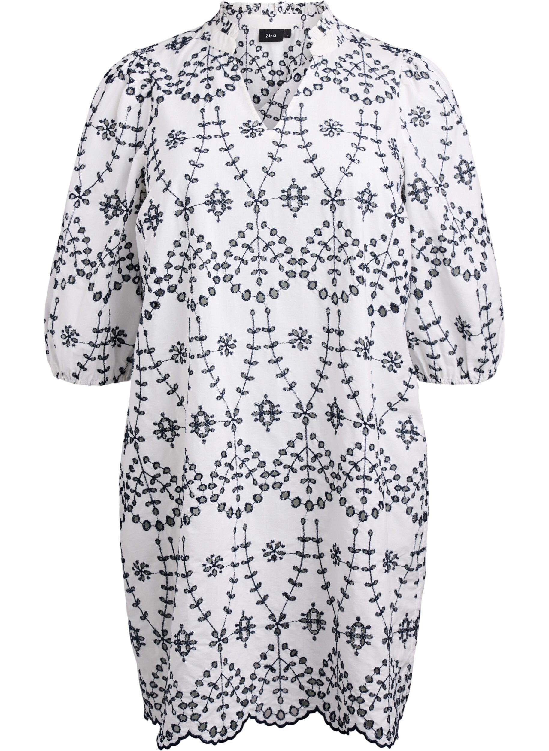 Zizzi Robe avec broderie anglaise contrastante, White w. Navy Blazer, Packshot image number 0
