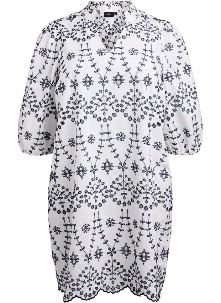 Robe avec broderie anglaise contrastante, White w. Navy Blazer, Packshot image number 0