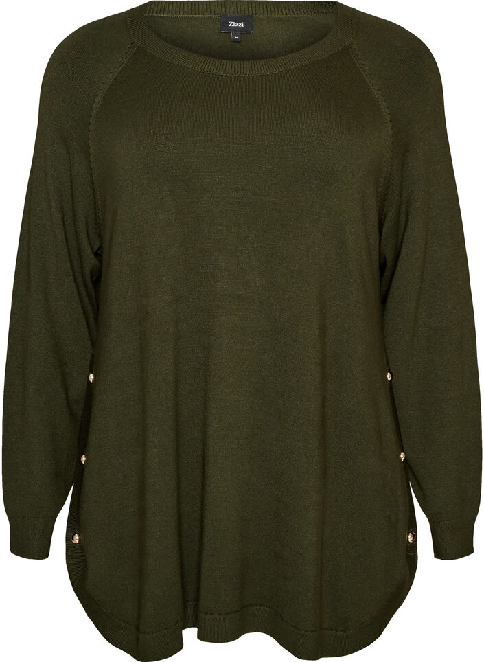 Blouse en maille avec boutons sur le c&ocirc;t&eacute;, Vert fonc&eacute;, Packshot image number 0