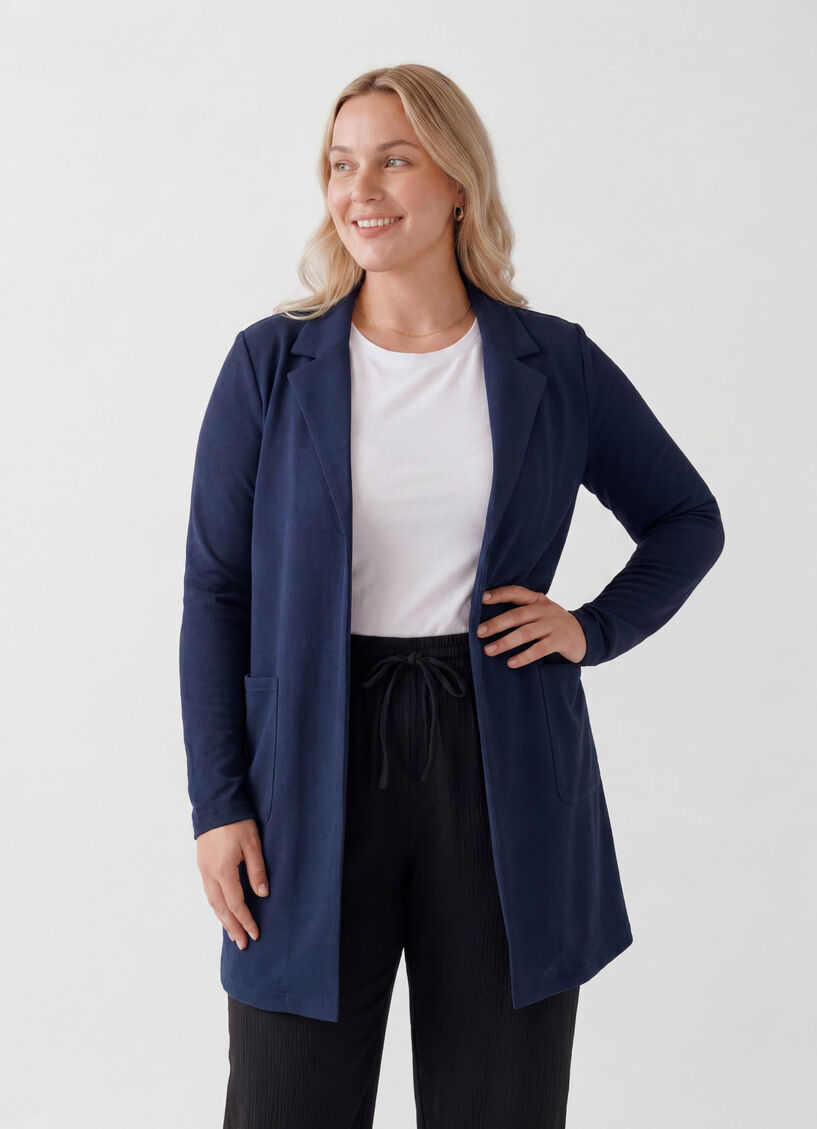 Blazer long avec des poches, Bleu, Model image number 0