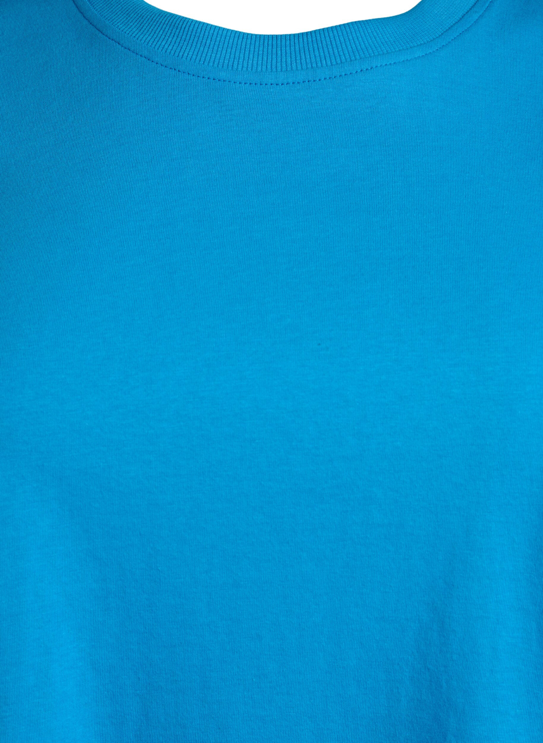 Zizzi T-shirt basique en coton &agrave; col rond, Bleu, Packshot image number 2