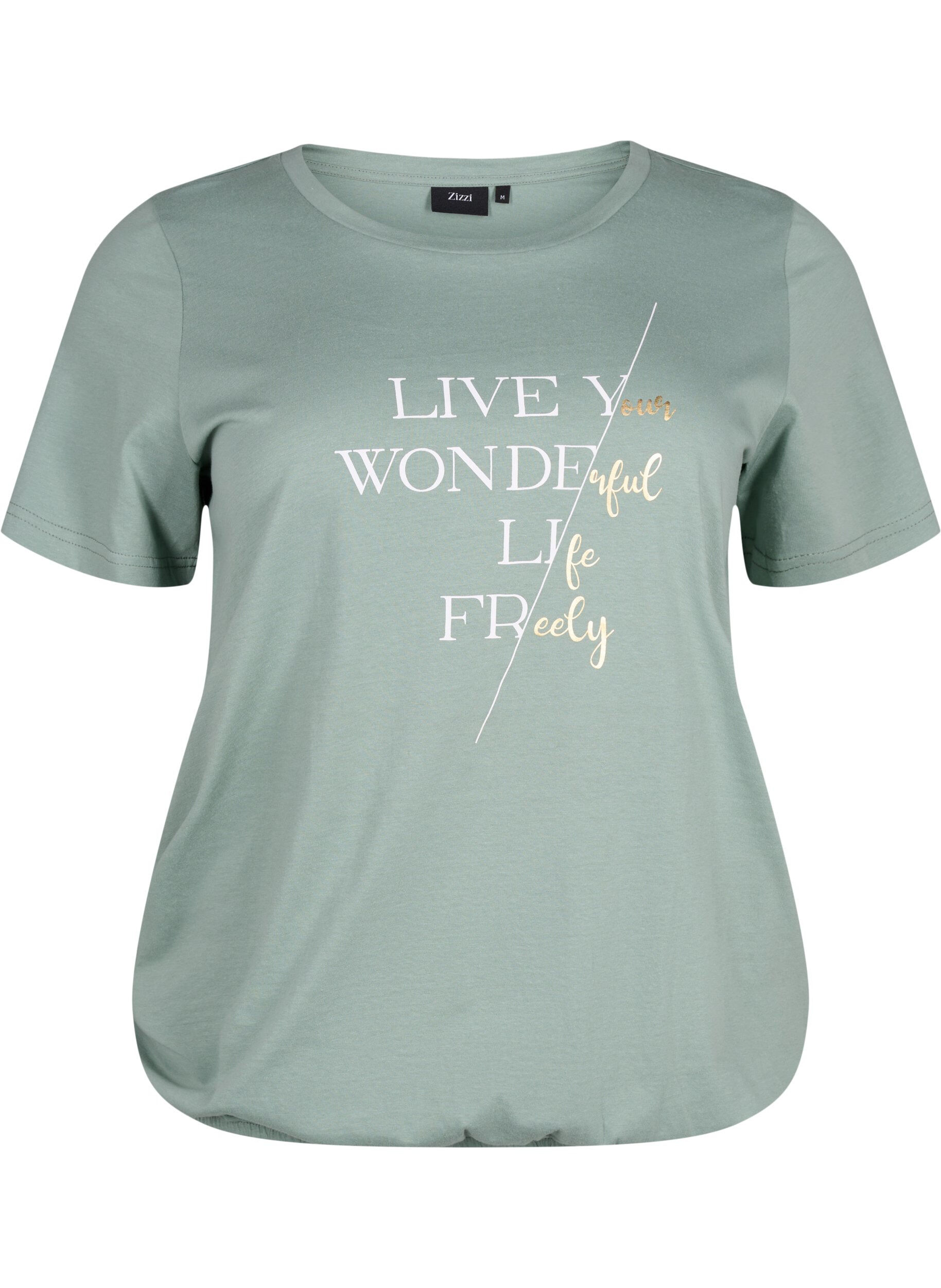 Zizzi T-shirt en coton &agrave; manches courtes avec bord &eacute;lastique, Chinois G. W. Live, Packshot image number 0