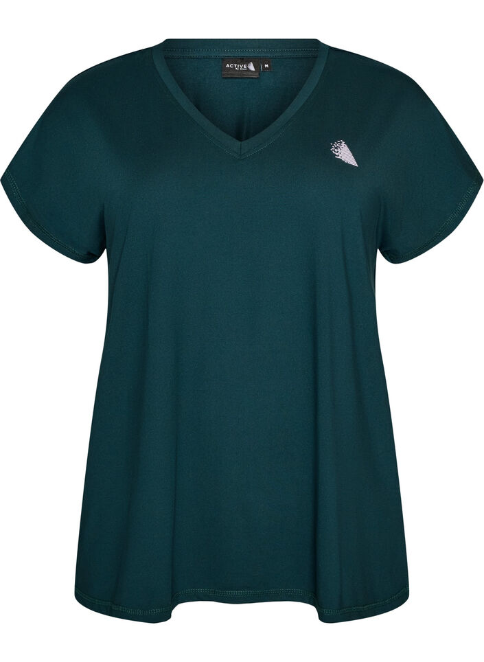 Loose training t-shirt with V-neck, Vert fonc&eacute;, Packshot image number 0