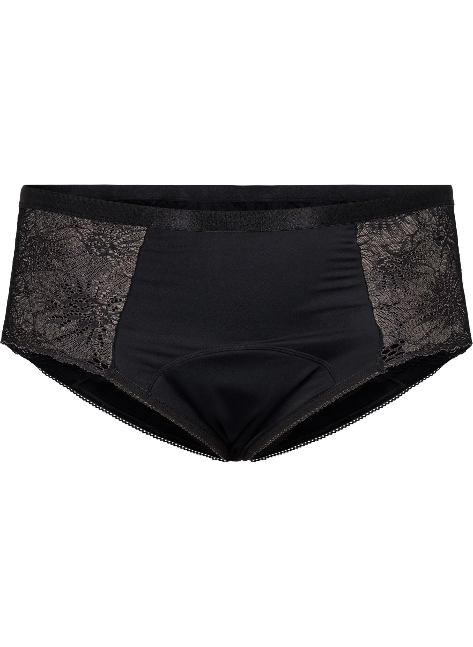 Zizzi Culotte menstruelle hipster avec dentelle, Black, Packshot image number 0