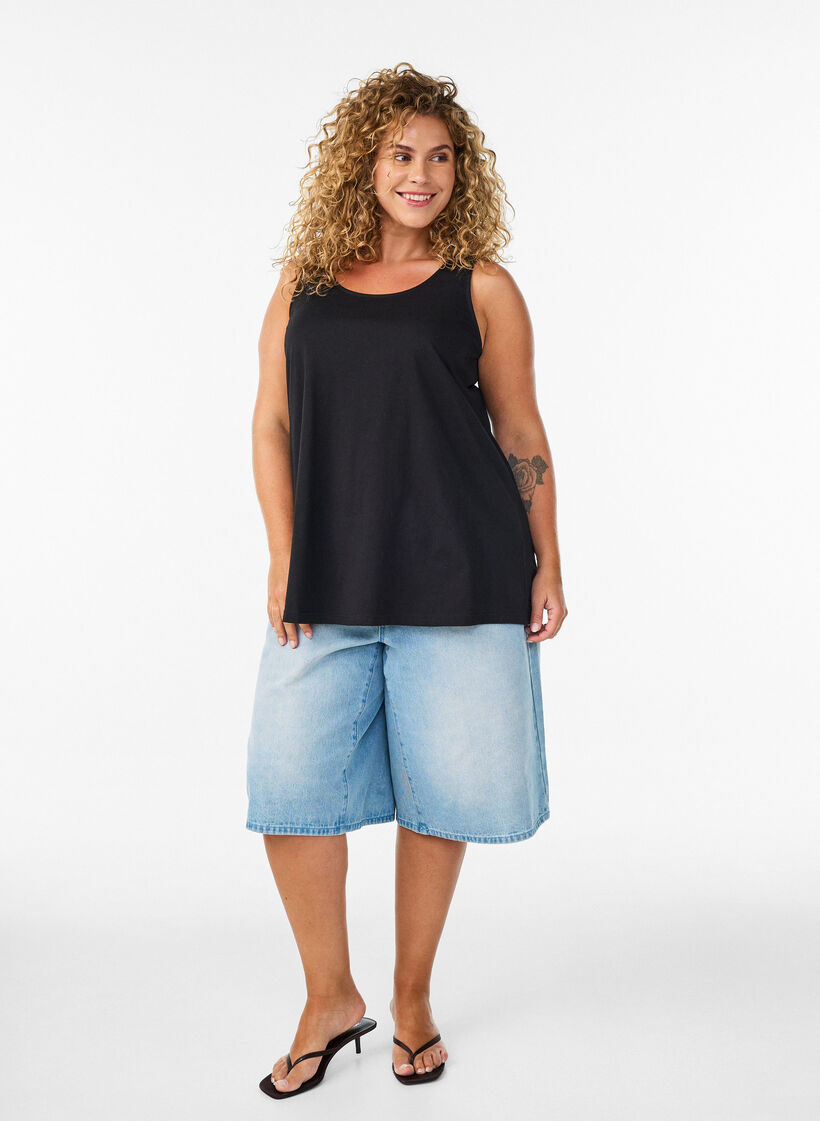 Top en coton avec forme en A, Noir, Model image number 1