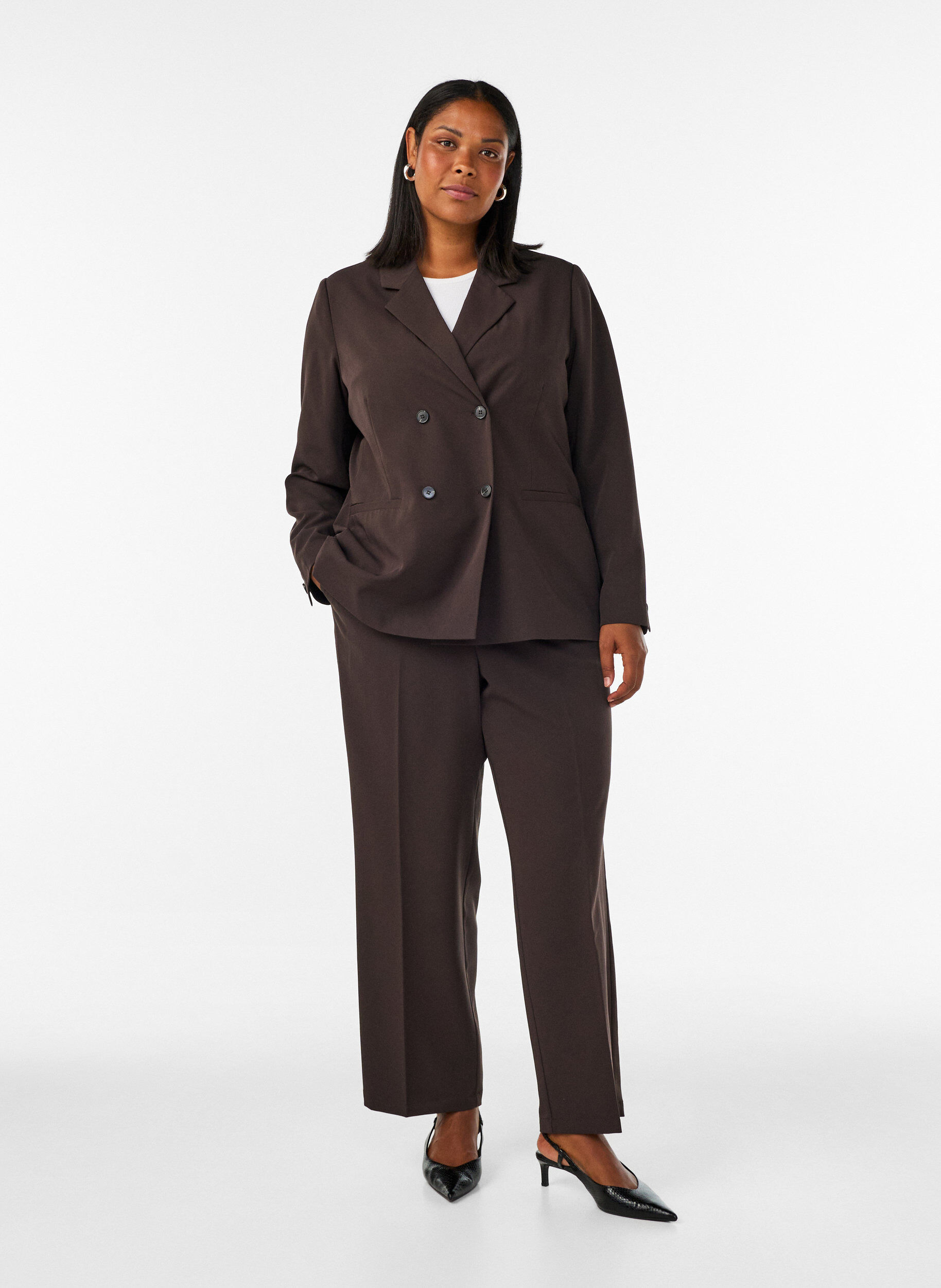 ZizziBlazer crois&eacute; &agrave; la coupe ample, Marron, Model image number 1