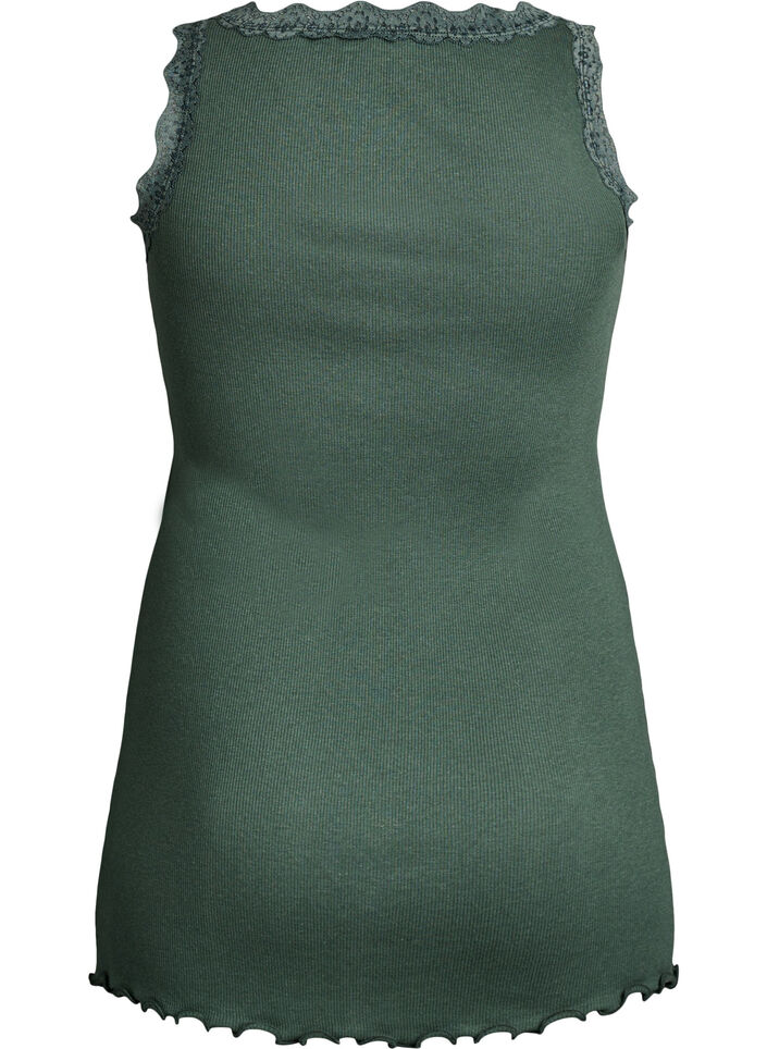 Haut avec bordure en dentelle, Vert fonc&eacute;, Packshot image number 1