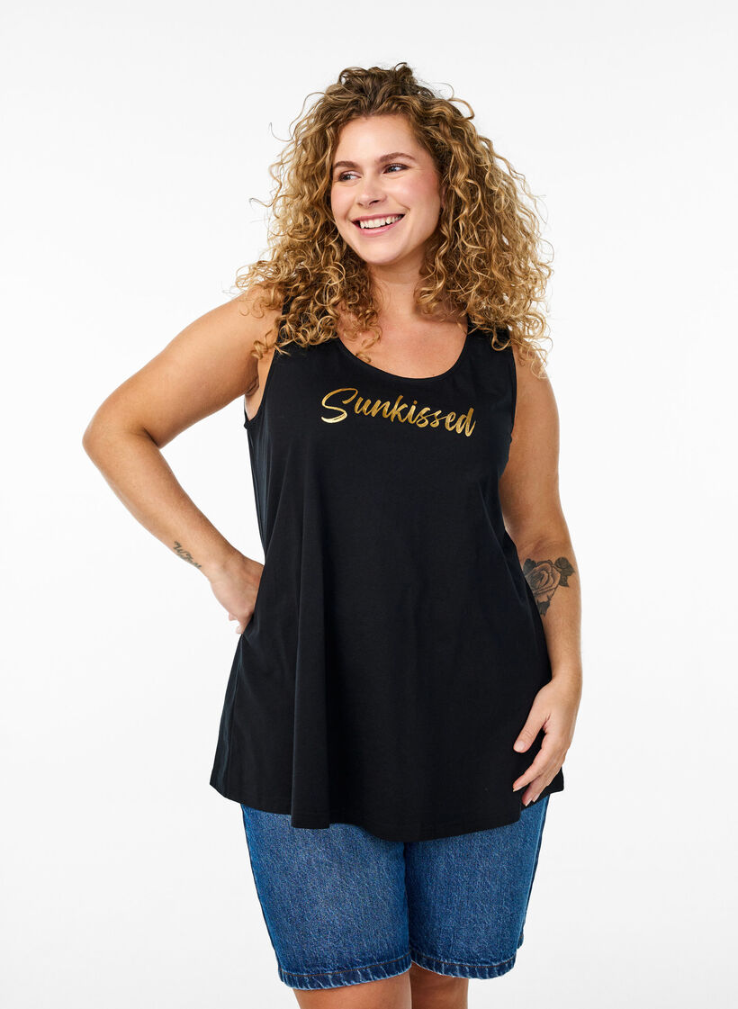 Top en coton avec forme en A, Noir, Model image number 0