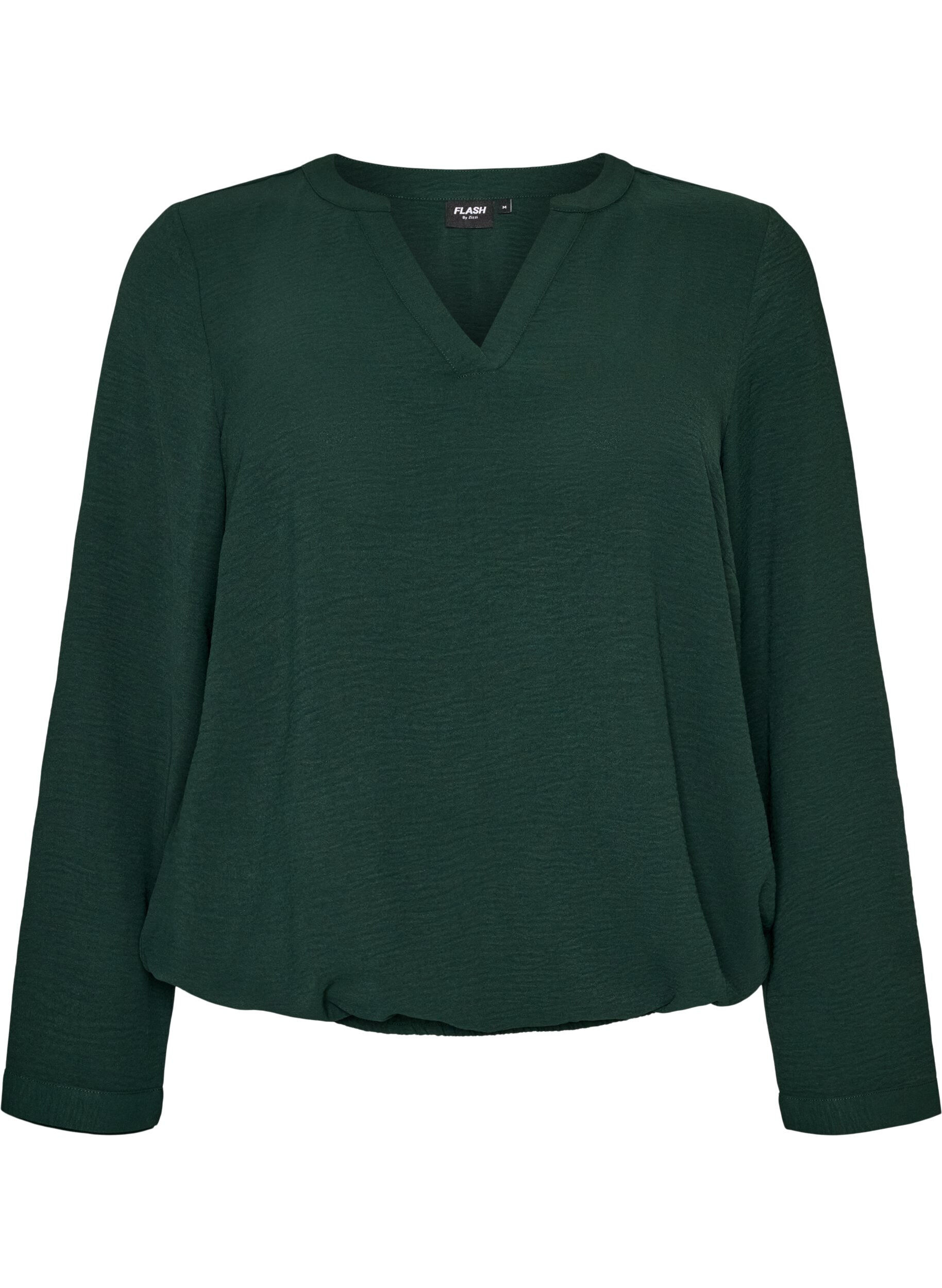 ZizziBlouse &agrave; la silhouette ballon avec col en V, Vert fonc&eacute;, Packshot image number 0