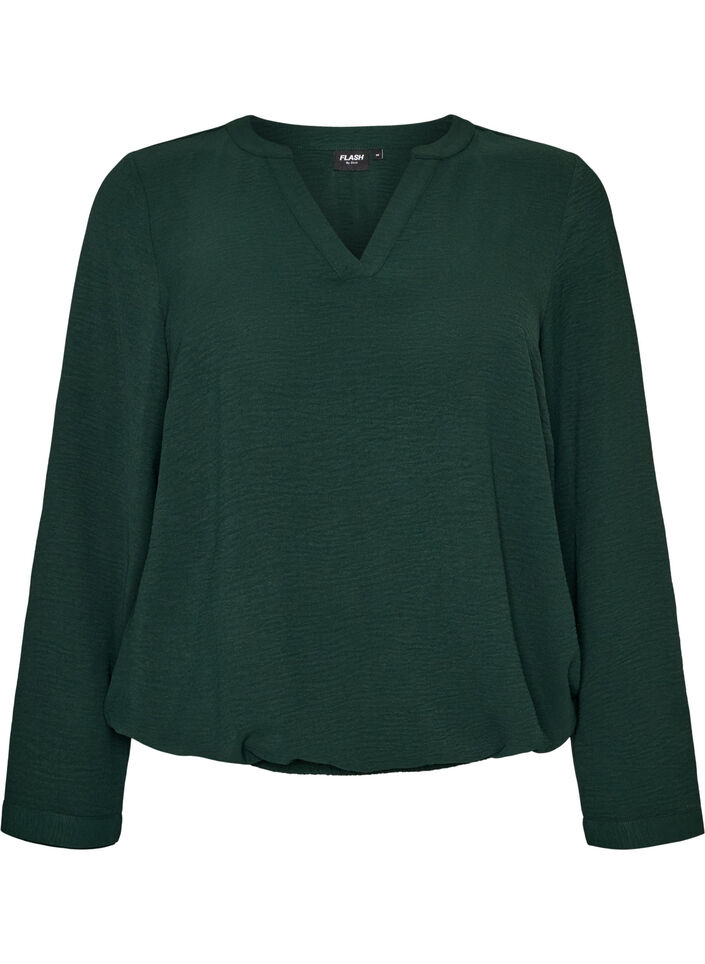 Blouse &agrave; la silhouette ballon avec col en V, Vert fonc&eacute;, Packshot image number 0