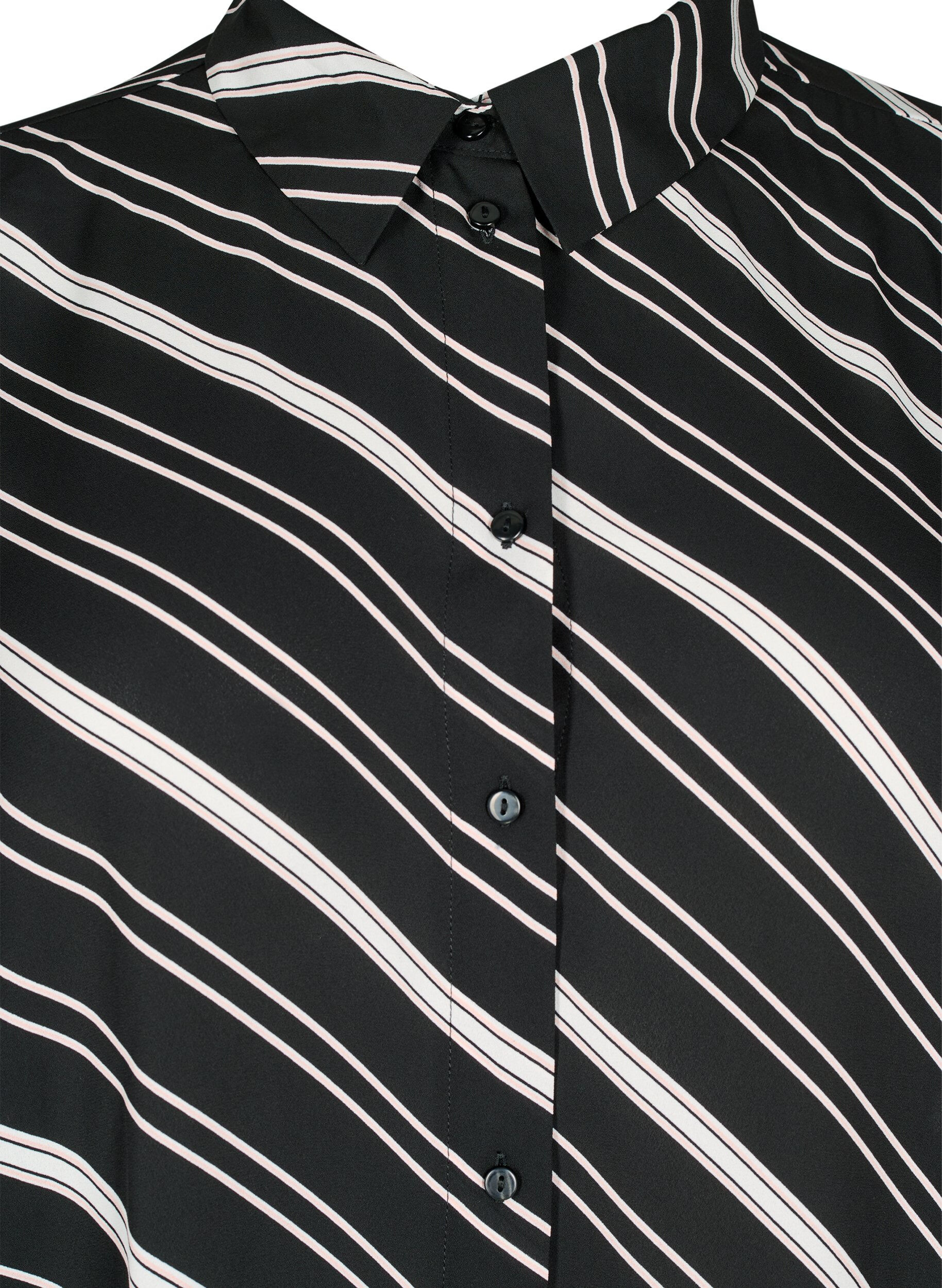 Zizzi Chemise &agrave; motif avec manches longues, Black Stripe, Packshot image number 2