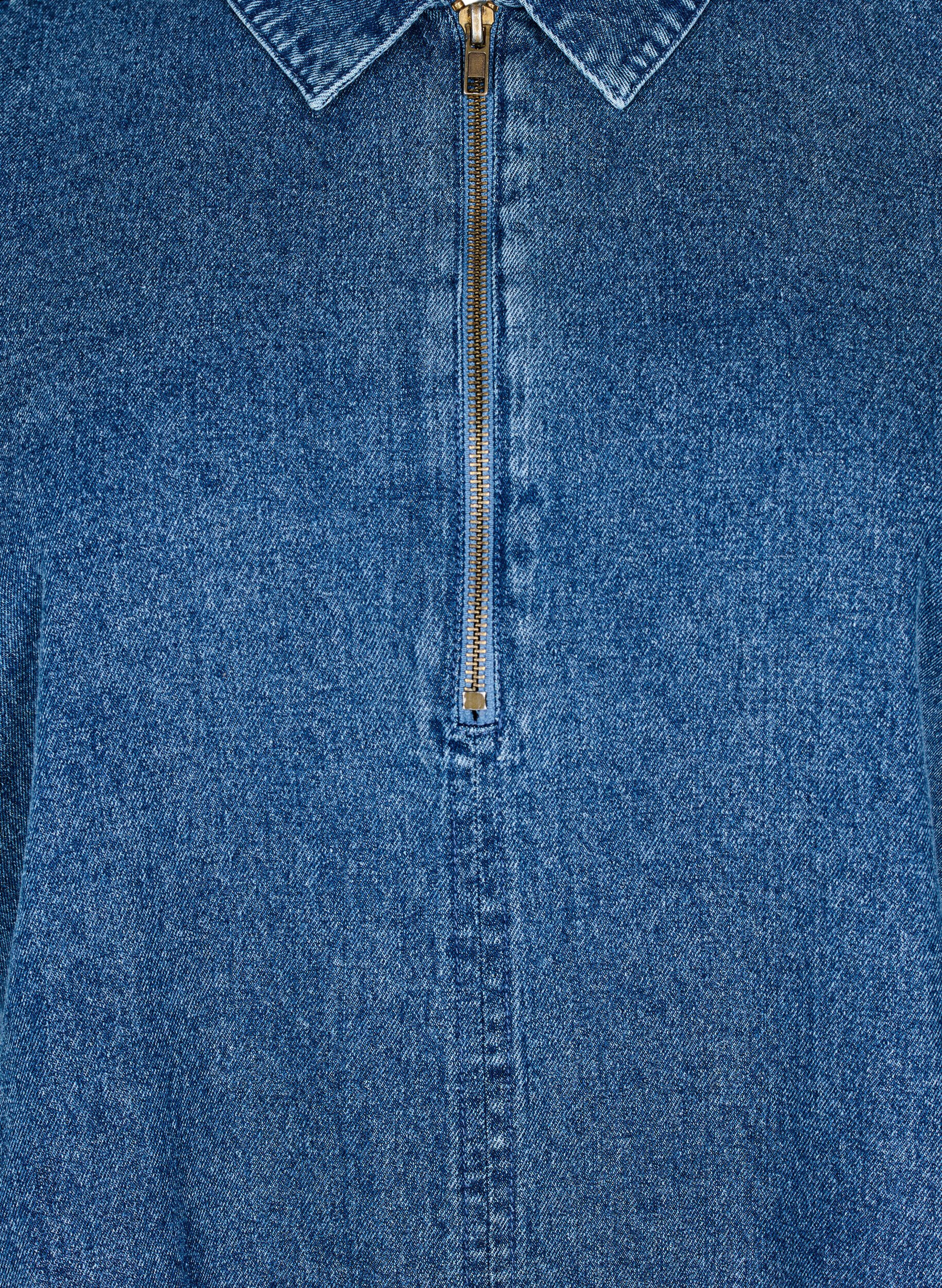 ZizziPetite robe en jean avec fermeture &eacute;clair et manches 3/4, Bleu, Packshot image number 2