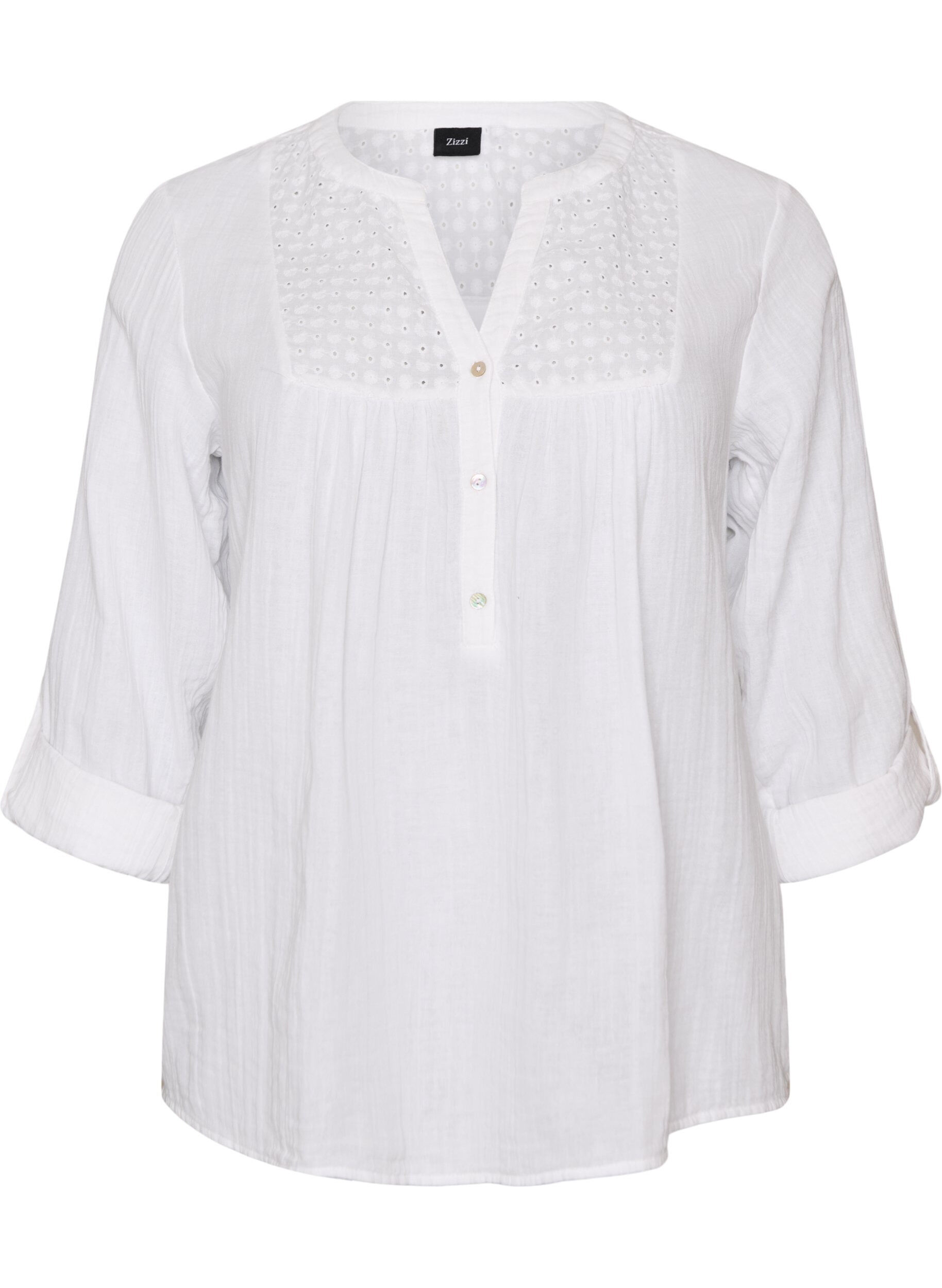 ZizziBlouse en mousseline de coton avec broderie anglaise, Blanc, Packshot image number 0
