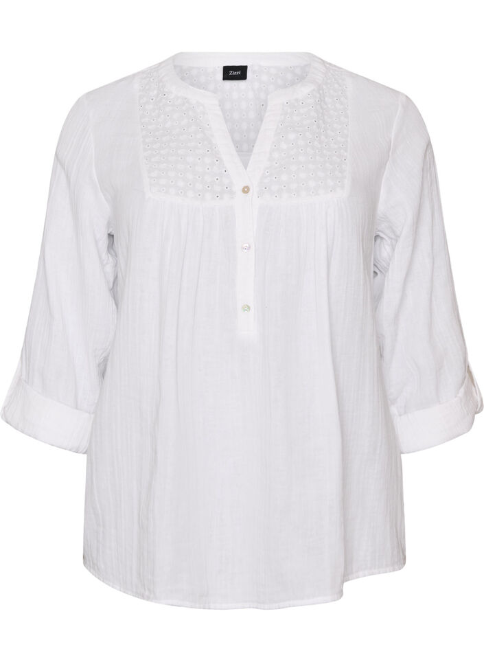 Blouse en mousseline de coton avec broderie anglaise, Blanc, Packshot image number 0