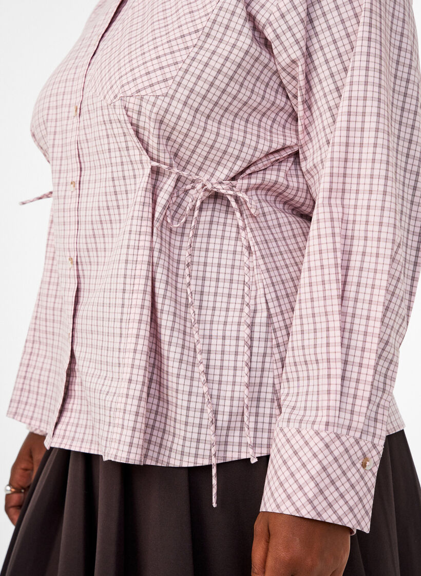 Chemise ample &agrave; carreaux avec ceinture &agrave; nouer, Rose, Model image number 3