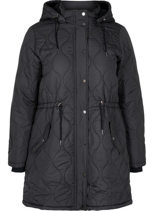 Veste thermique matelassée avec doublure en polaire et capuche amovible, Black, Packshot image number 0