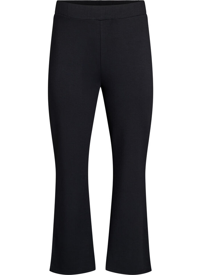 Pantalon flare en jersey &agrave; taille haute et fentes, Noir, Packshot image number 0