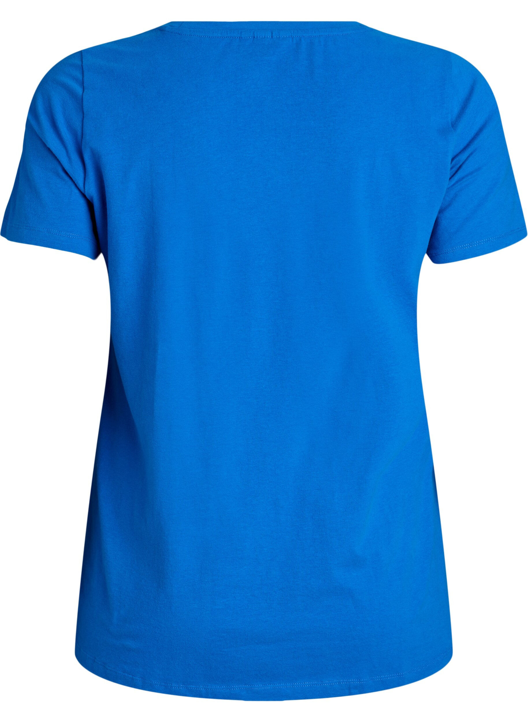 Zizzi T-shirt basic uni en coton, Bleu, Packshot image number 1