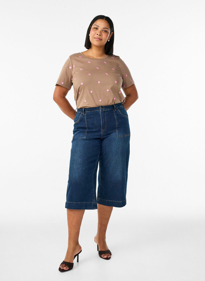 Pantacourts en denim &agrave; jambes larges, Bleu, Model image number 1