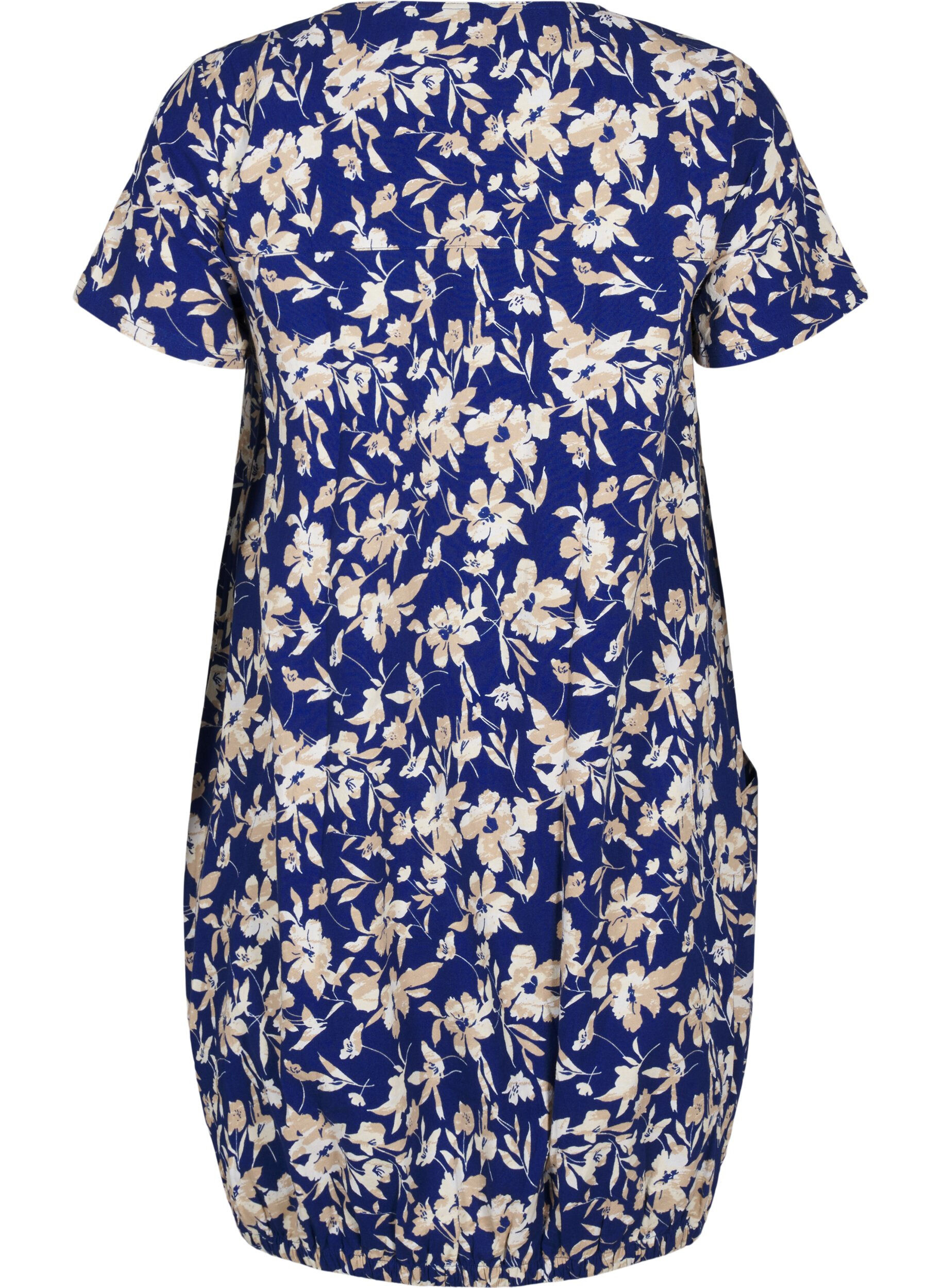 Zizzi Robe en coton &agrave; manches courtes avec imprim&eacute; floral, Bleu, Packshot image number 1