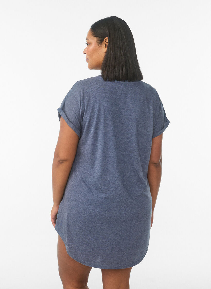 Chemise de nuit &agrave; manches courtes avec imprim&eacute; de texte, Gris bleut&eacute;, Model image number 2