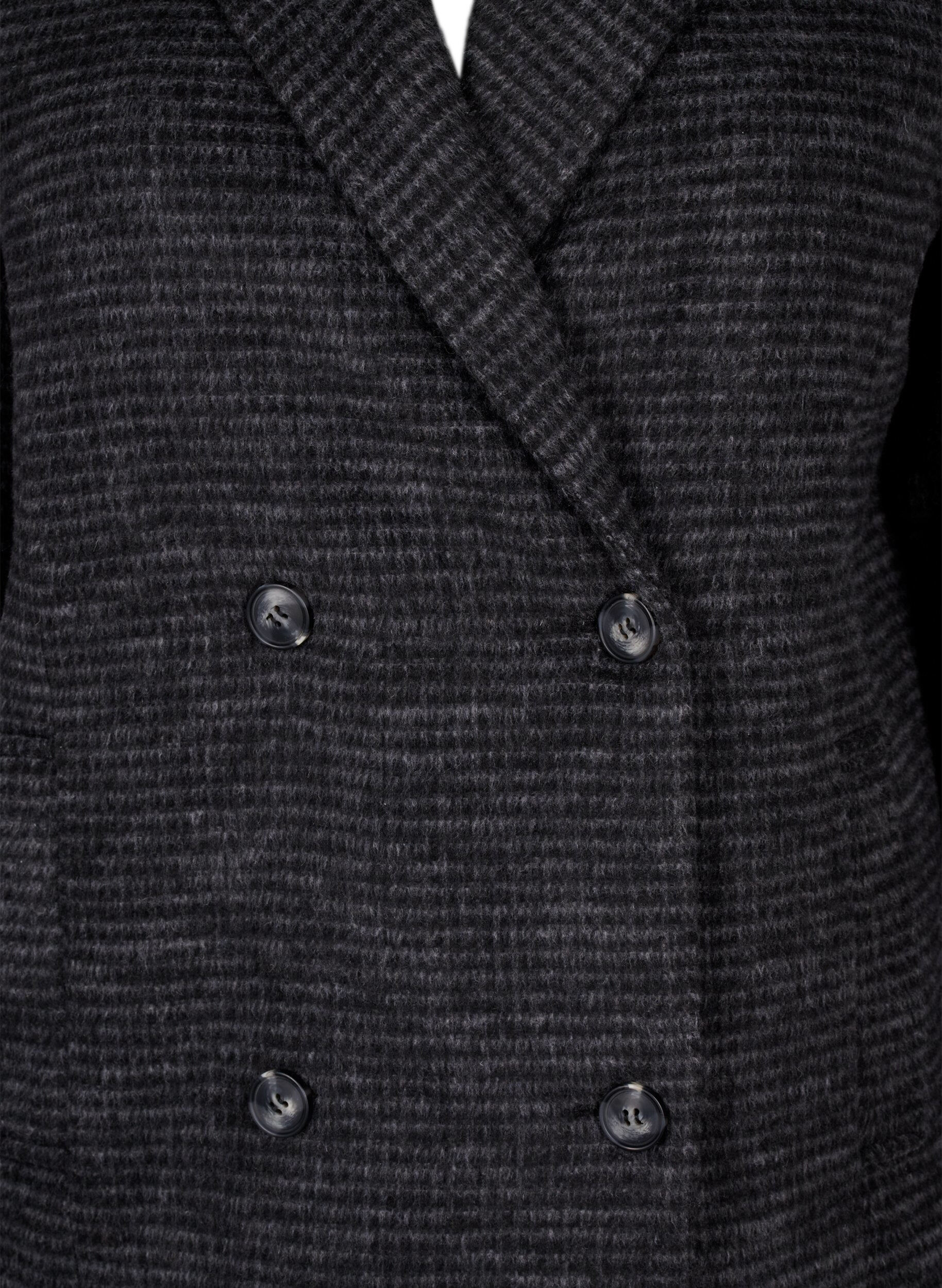 Zizzi Manteau en laine &agrave; carreaux, texture bross&eacute;e, Black Comb, Packshot image number 2